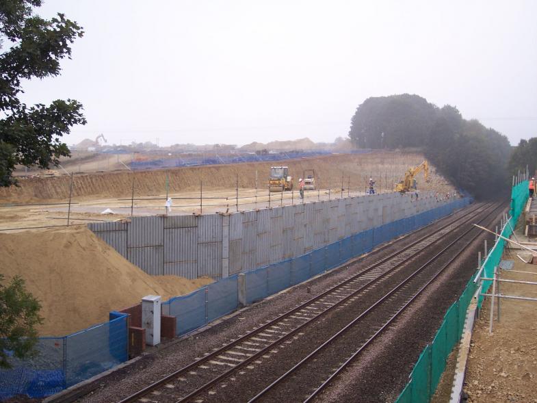 Reinforced Earth walls complete on the South side ready for blinding.