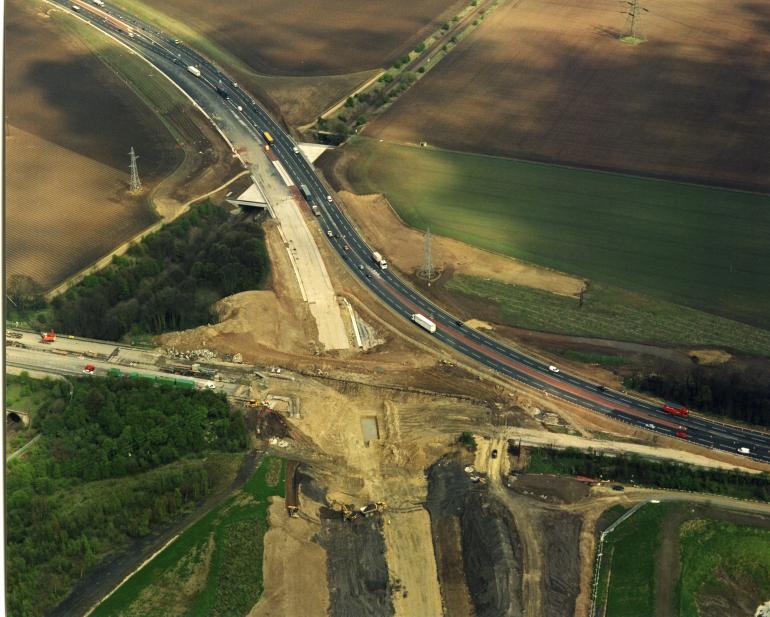 North and South bound running in temporary aligment over the bridge at Fairburn.