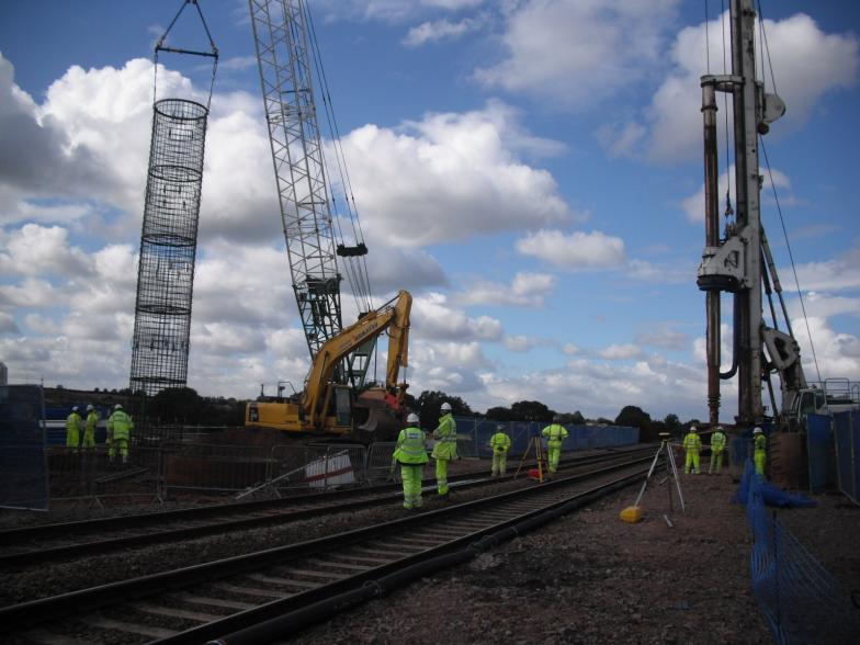 Reinforcement cage being lifted into position on the South Piling Platform