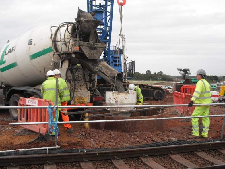 Concrete being placed in the tremie