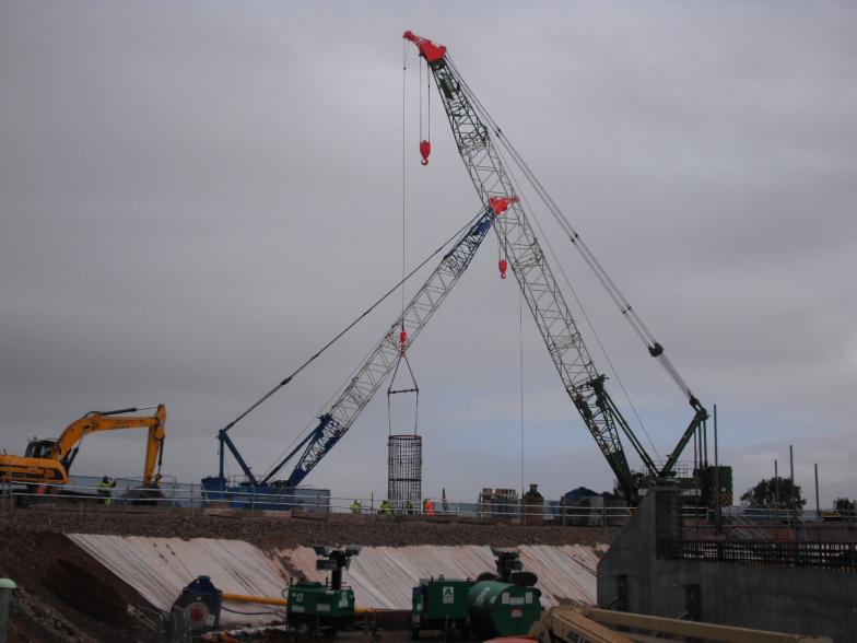 Pile reinforcement cages being installed during the possession.