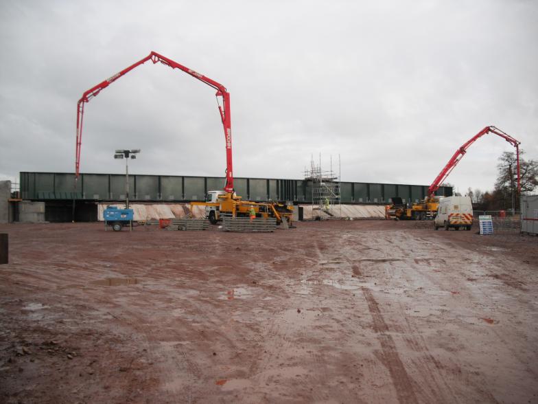 Concrete pumps set up ready to cast the deck