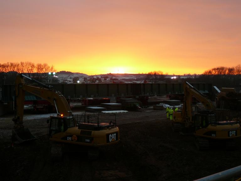 Sun going down on the site as the works progress.