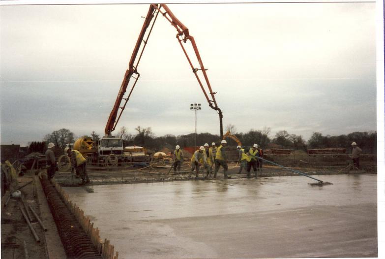 Concrete being placed to the bridge deck