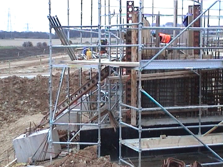 West Abutment formwork being set up for casting.