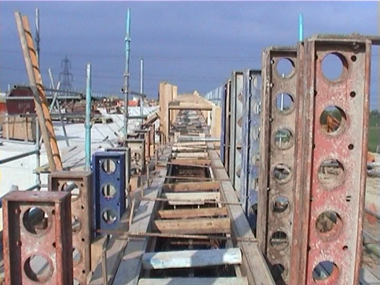 Formwork set up on the wingwall prepared for casting.