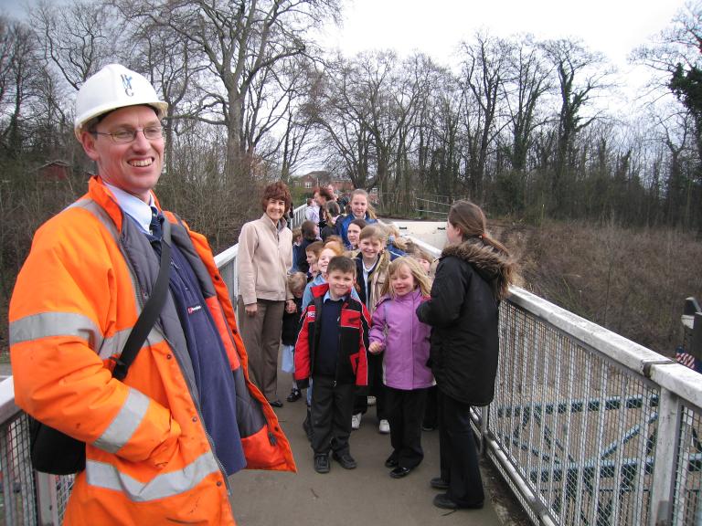 David Millar - Showing the local school the crane lift