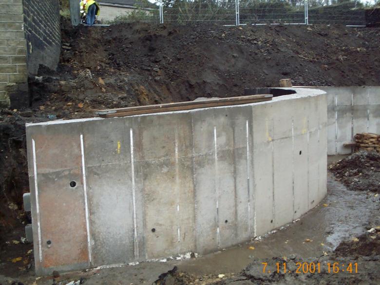 Concrete retaining wall under construction