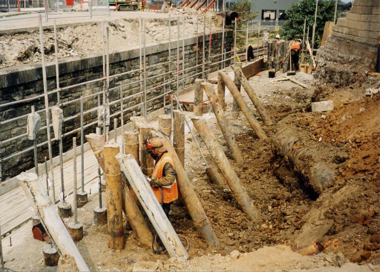 Piles being exposed and broken down on the  East abutment