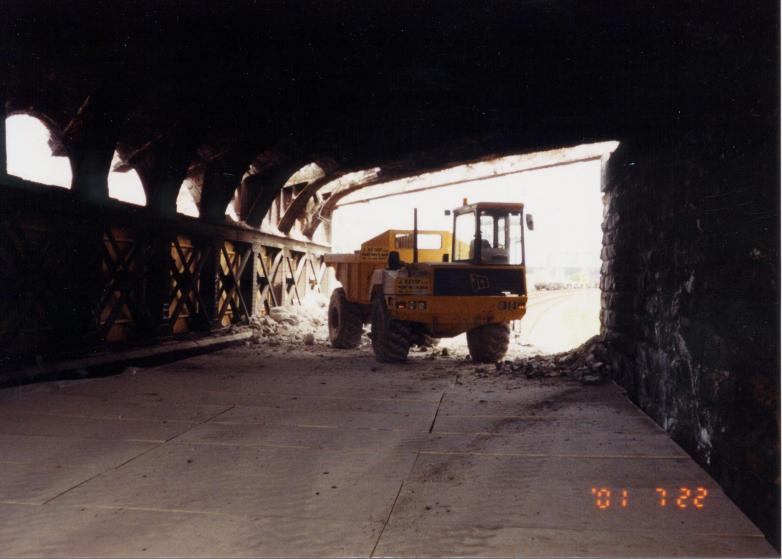 Dumper on the crash deck catching rubble from the jack arches.