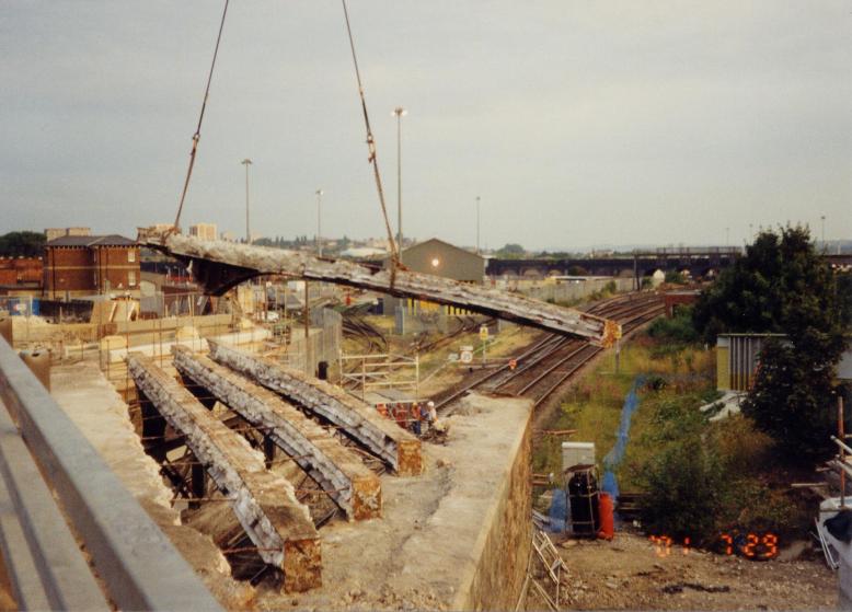 Girders being lifted out during possession.