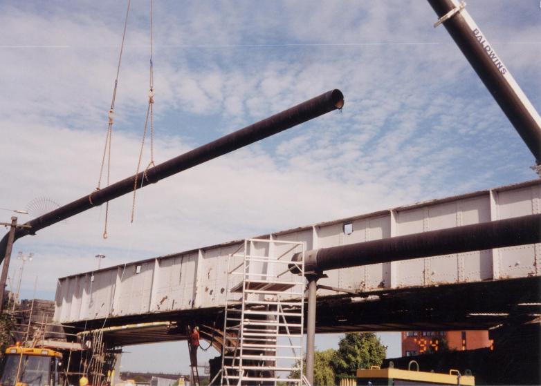 Old Gas main being removed during demolition.