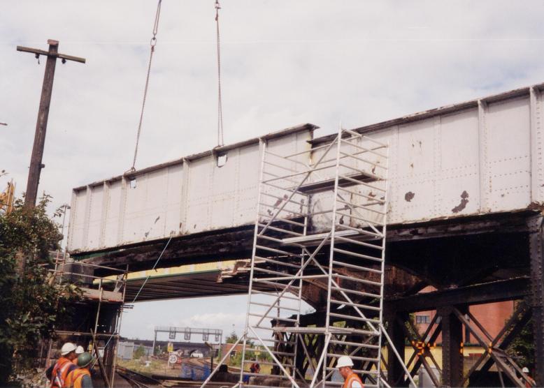 Edge girder being cut up and removed.