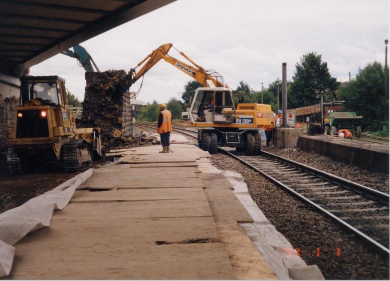 Side span pier being removed during possession.