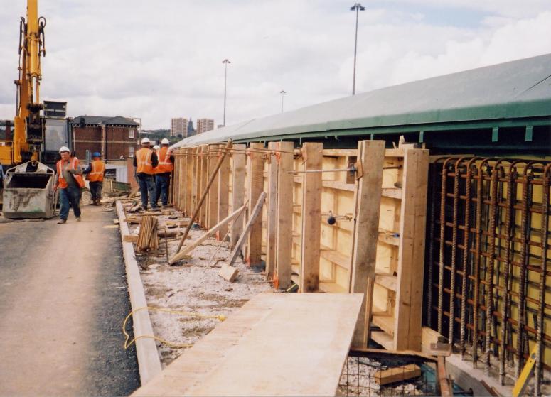 Formwork being set up on the girder face.