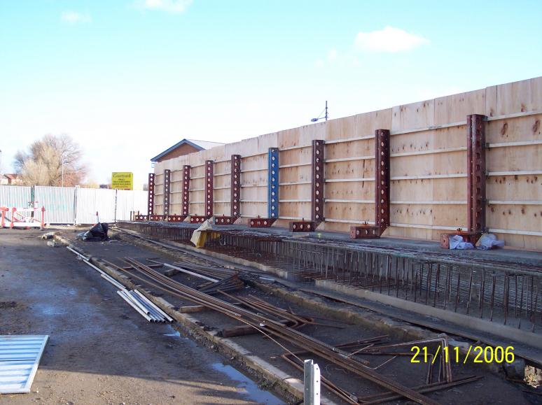 Hoarding erected - looking toward stop end and the existing parapet.