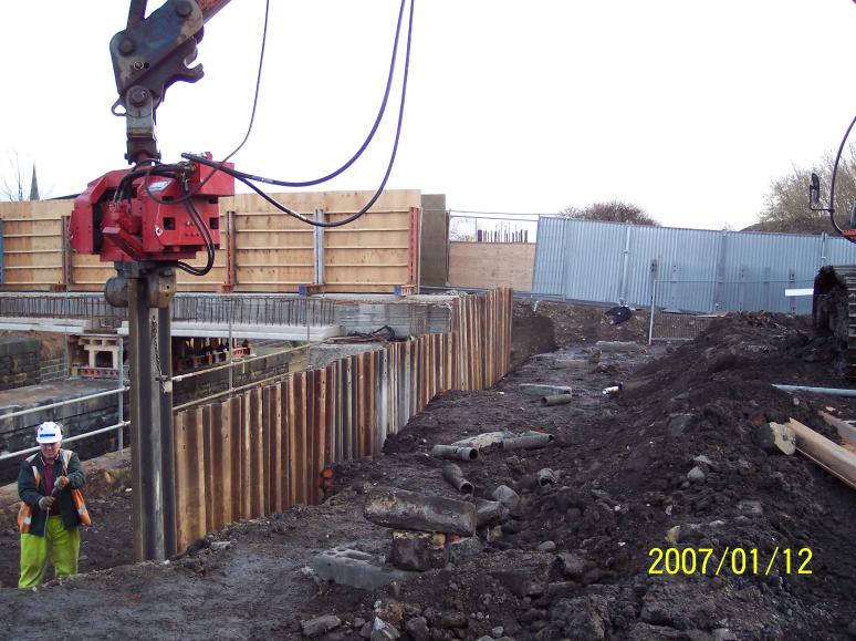 Phase II sheet piles being installed on the South Abutment.