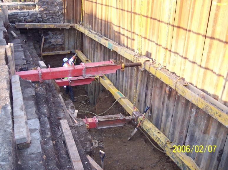 North Abutment sheet piles and frames being installed.