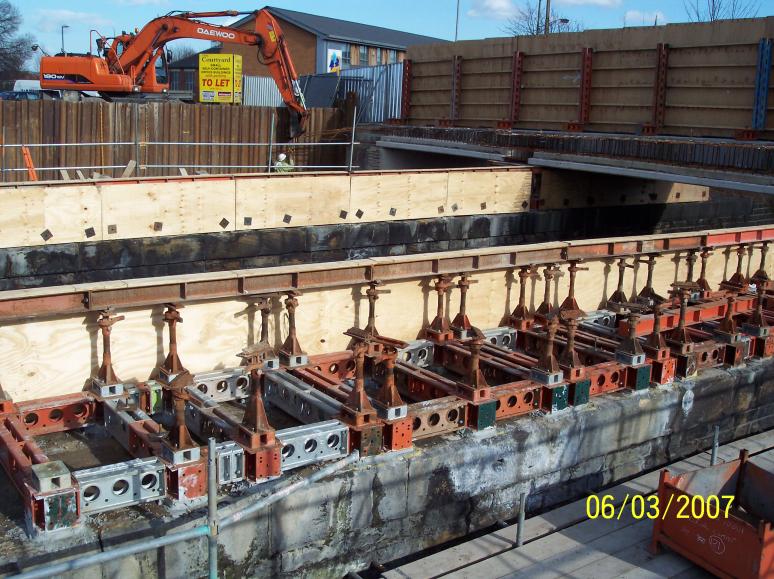 Temporary works being installed onto pier.