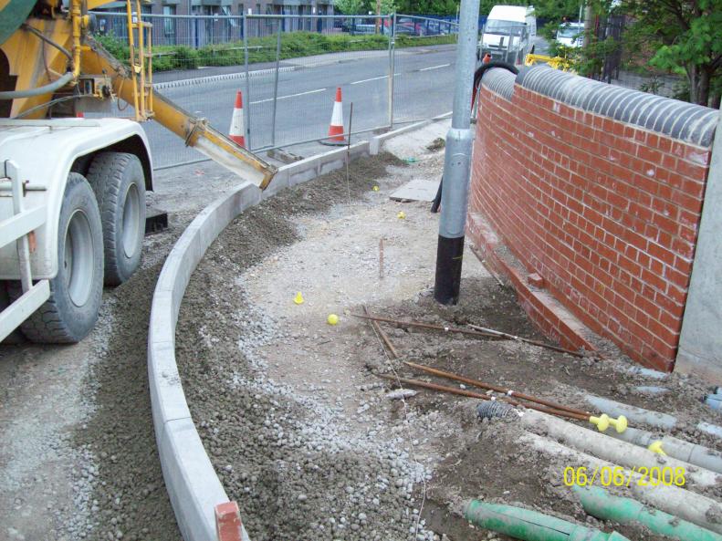 South West corner footpath being concreted.