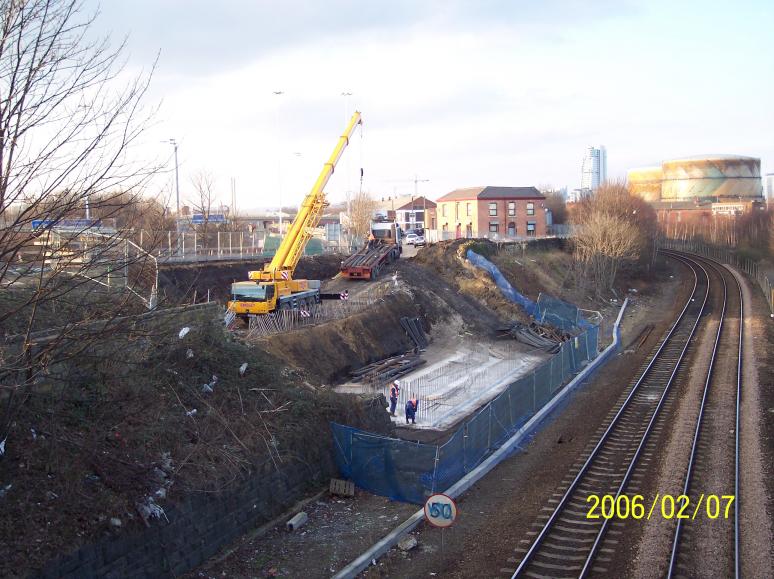 South Abutment base backfilled with Reinforcement being delivered.