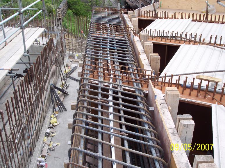 Reinforcement being fixed on the diapraghm + formwork to the inside face.