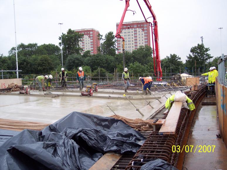 Deck being cast concrete pump moved to the South abutment.