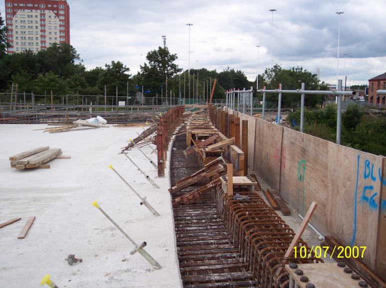 Parapet formwork being set up on the deck.