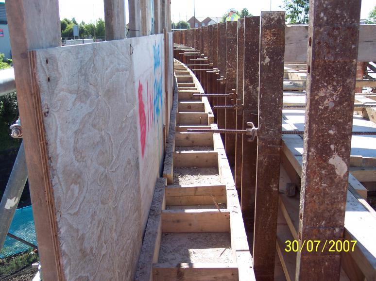 Parapet formwork set up - loads designed to transfer into the multiform