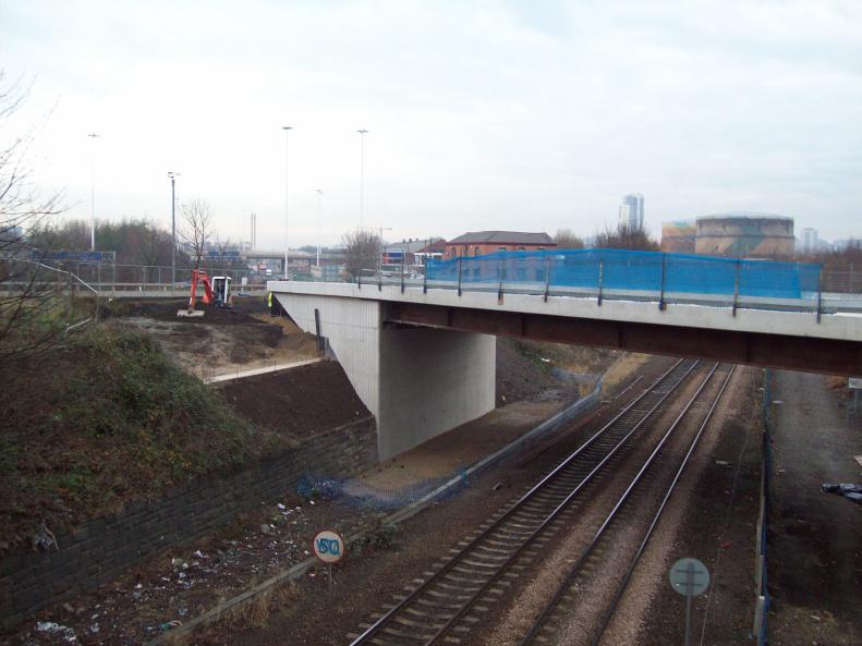 Works ongoing at the corners of bridge.