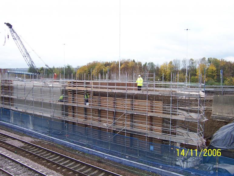 South Abutment formwork being lifted into place.