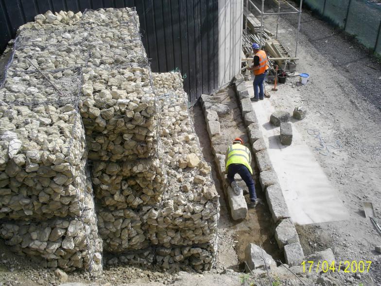 Gabion Baskets and wall being constructed 