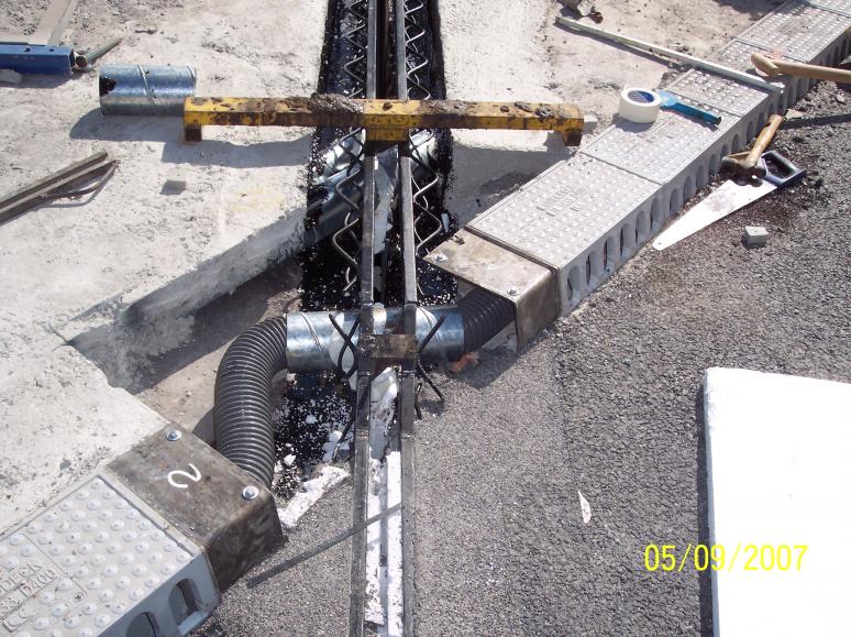 Expansion Joint Rails set up at the Drainage connection.