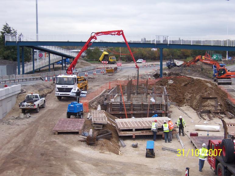 Central pier base being cast