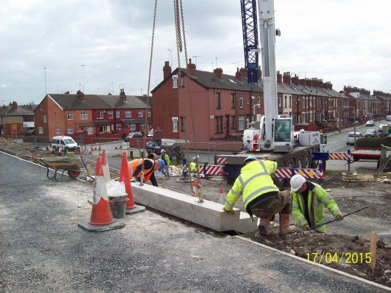 Concrete steps being installed 