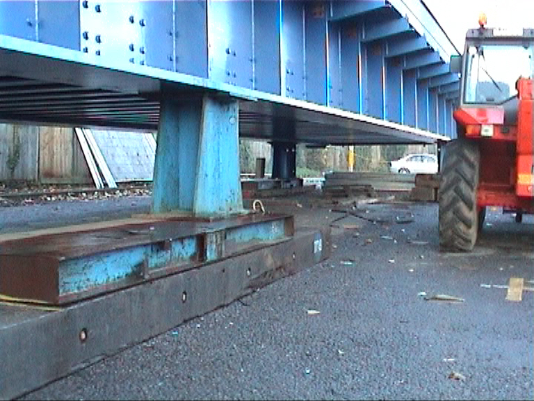 Bridge set up on steel stools and timber baulks