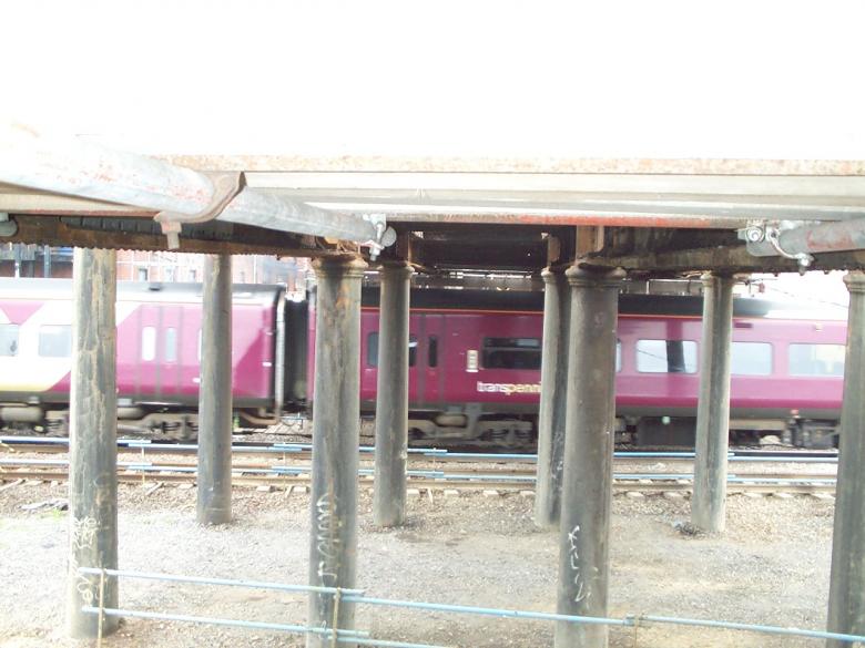 Train Running under the bridge view from scaffold