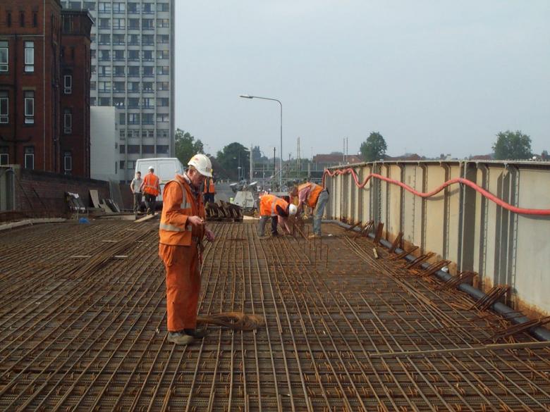 Reinforcement being fixed on the bridge deck