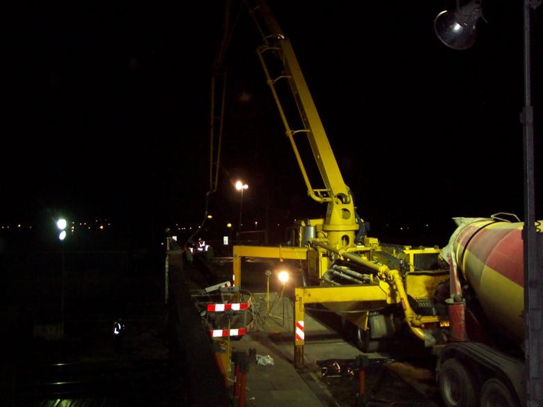 Bridge deck being cast during a possession.