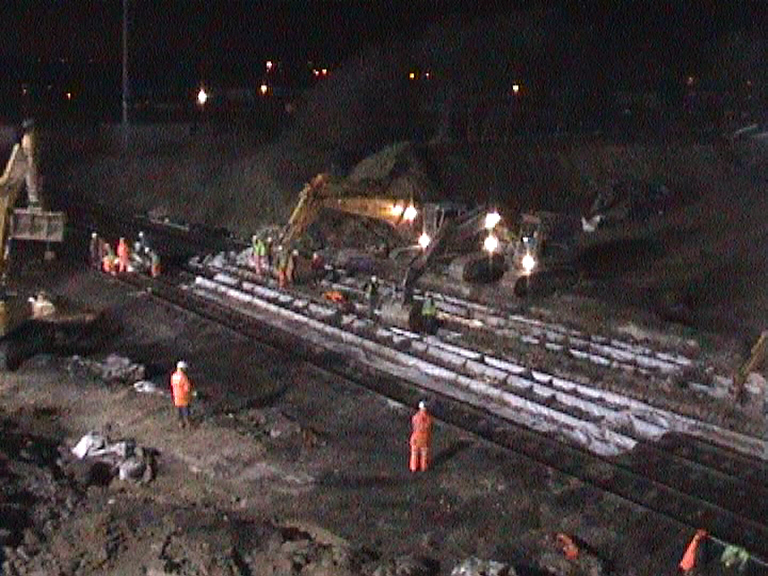 Crash deck lifted cleaning up geotextile sheet