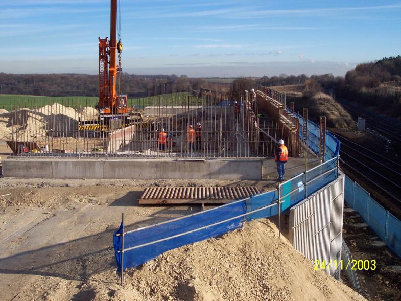 North Abutment formwork being lifted into place