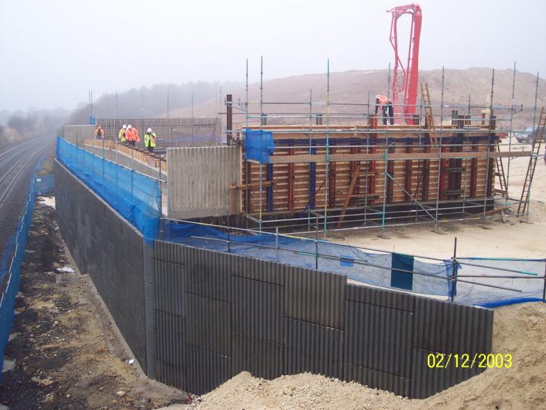 South abutment - wingwall being cast