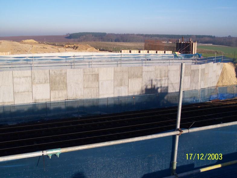 North abutment -bearing plinths and cheek wall being set up for casting