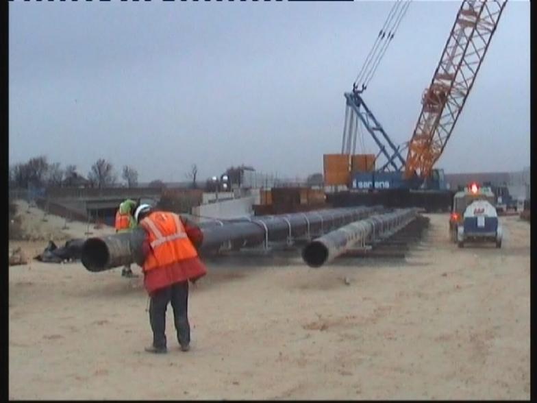 Drainage pipe work being being set up ready for lifting