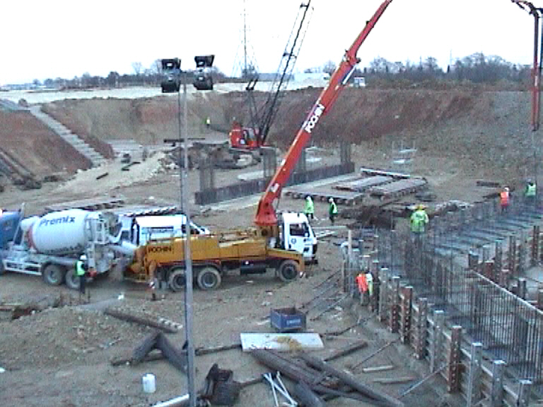 Concrete being placed to the West abutment base